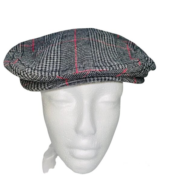 Gymboree Newsboy Boys Scally Hat Gray Red Size M Original Flat Cap Elastic - Picture 1 of 10